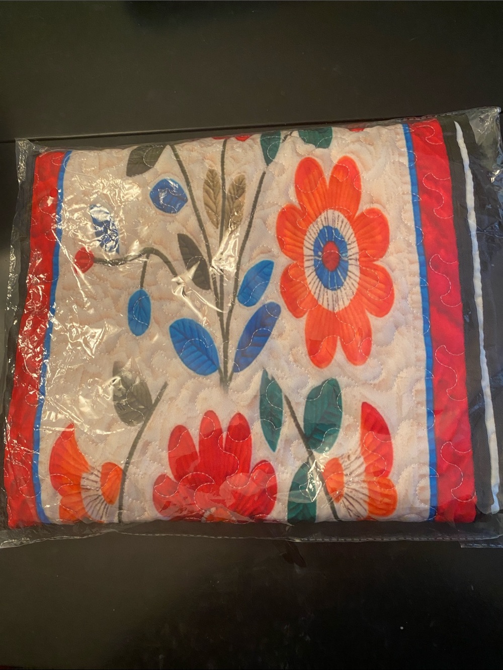 Floral Quilted Table Runner in Red, Blue & Green